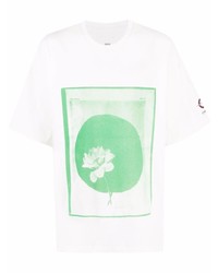 T-shirt à col rond imprimé blanc et vert Oamc