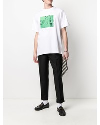 T-shirt à col rond imprimé blanc et vert Trussardi