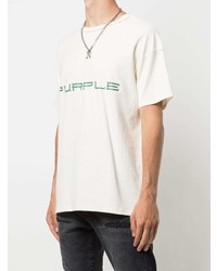 T-shirt à col rond imprimé blanc et vert purple brand