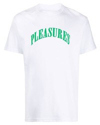 T-shirt à col rond imprimé blanc et vert Pleasures