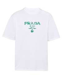T-shirt à col rond imprimé blanc et vert Prada