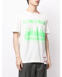 T-shirt à col rond imprimé blanc et vert Maison Mihara Yasuhiro