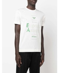 T-shirt à col rond imprimé blanc et vert Emporio Armani