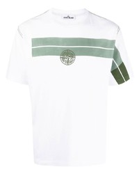 T-shirt à col rond imprimé blanc et vert Stone Island