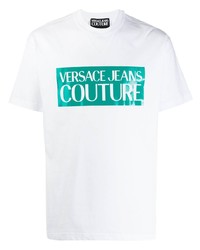 T-shirt à col rond imprimé blanc et vert VERSACE JEANS COUTURE