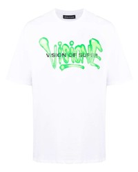 T-shirt à col rond imprimé blanc et vert Vision Of Super