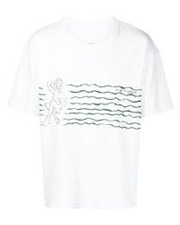 T-shirt à col rond imprimé blanc et vert VISVIM