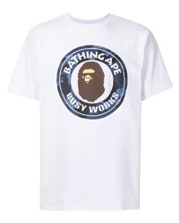 T-shirt à col rond imprimé blanc A Bathing Ape