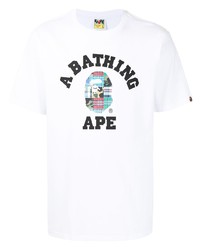 T-shirt à col rond imprimé blanc A Bathing Ape