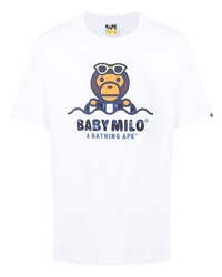 T-shirt à col rond imprimé blanc A Bathing Ape