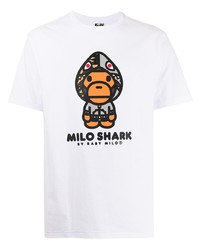 T-shirt à col rond imprimé blanc A Bathing Ape