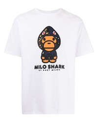 T-shirt à col rond imprimé blanc A Bathing Ape