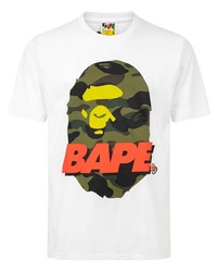 T-shirt à col rond imprimé blanc A Bathing Ape