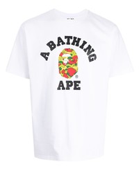 T-shirt à col rond imprimé blanc A Bathing Ape