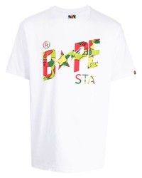 T-shirt à col rond imprimé blanc A Bathing Ape