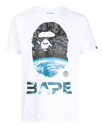 T-shirt à col rond imprimé blanc A Bathing Ape