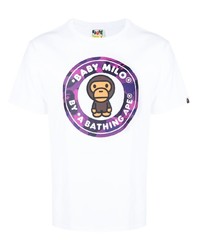 T-shirt à col rond imprimé blanc A Bathing Ape