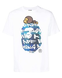 T-shirt à col rond imprimé blanc A Bathing Ape