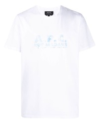 T-shirt à col rond imprimé blanc A.P.C.