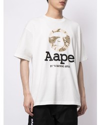 T-shirt à col rond imprimé blanc AAPE BY A BATHING APE