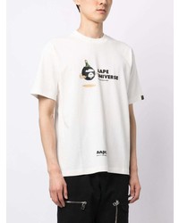 T-shirt à col rond imprimé blanc AAPE BY A BATHING APE