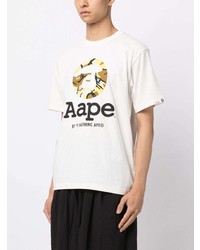 T-shirt à col rond imprimé blanc AAPE BY A BATHING APE