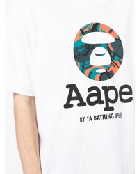 T-shirt à col rond imprimé blanc AAPE BY A BATHING APE