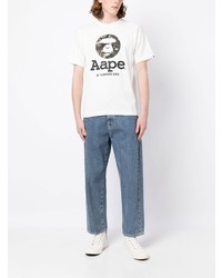 T-shirt à col rond imprimé blanc AAPE BY A BATHING APE