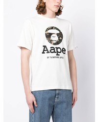 T-shirt à col rond imprimé blanc AAPE BY A BATHING APE