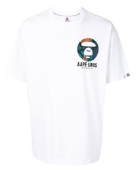 T-shirt à col rond imprimé blanc AAPE BY A BATHING APE