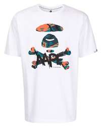 T-shirt à col rond imprimé blanc AAPE BY A BATHING APE