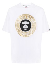 T-shirt à col rond imprimé blanc AAPE BY A BATHING APE