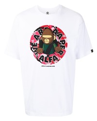 T-shirt à col rond imprimé blanc AAPE BY A BATHING APE