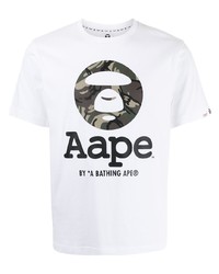 T-shirt à col rond imprimé blanc AAPE BY A BATHING APE