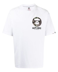 T-shirt à col rond imprimé blanc AAPE BY A BATHING APE