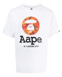 T-shirt à col rond imprimé blanc AAPE BY A BATHING APE