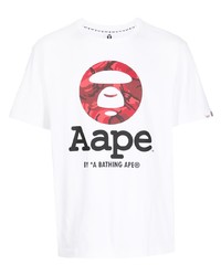 T-shirt à col rond imprimé blanc AAPE BY A BATHING APE