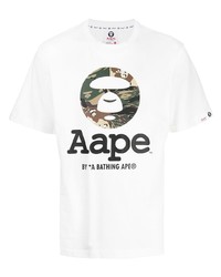 T-shirt à col rond imprimé blanc AAPE BY A BATHING APE