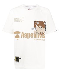 T-shirt à col rond imprimé blanc AAPE BY A BATHING APE