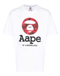 T-shirt à col rond imprimé blanc AAPE BY A BATHING APE