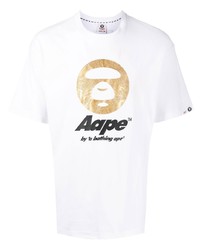 T-shirt à col rond imprimé blanc AAPE BY A BATHING APE