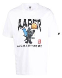 T-shirt à col rond imprimé blanc AAPE BY A BATHING APE