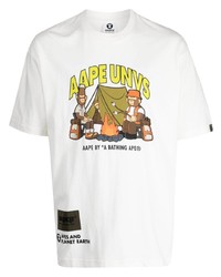 T-shirt à col rond imprimé blanc AAPE BY A BATHING APE