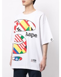 T-shirt à col rond imprimé blanc AAPE BY A BATHING APE