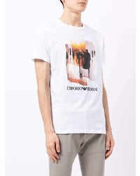 T-shirt à col rond imprimé blanc Emporio Armani