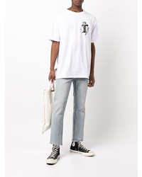 T-shirt à col rond imprimé blanc Stussy