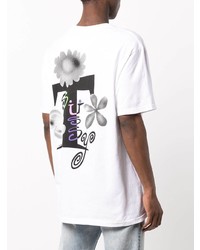 T-shirt à col rond imprimé blanc Stussy