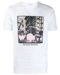 T-shirt à col rond imprimé blanc Alexander McQueen