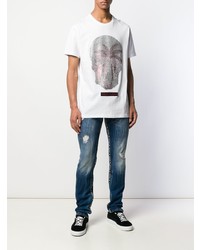 T-shirt à col rond imprimé blanc Philipp Plein