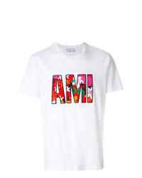 T-shirt à col rond imprimé blanc AMI Alexandre Mattiussi